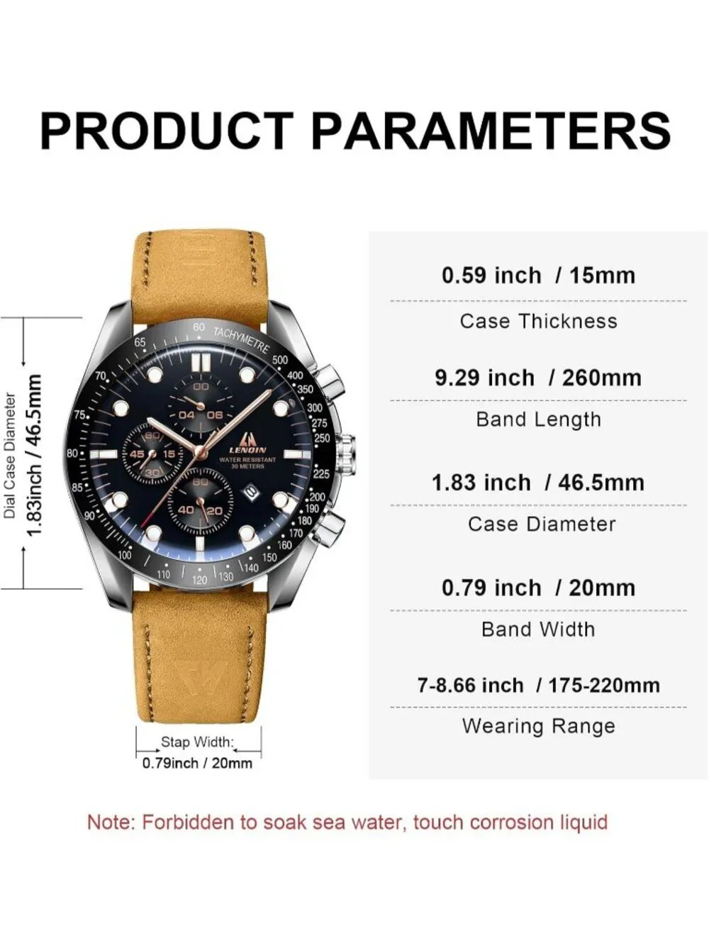 Men's Brown Black Analog Quartz Leather Waterproof Luminous Luxury Casual Watch